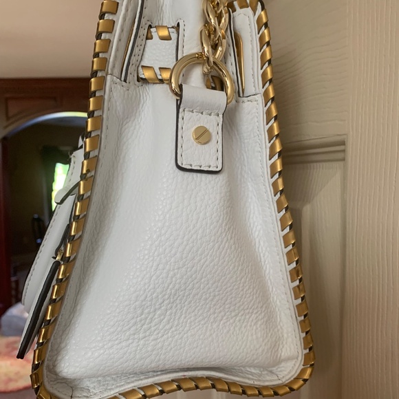 Michael Kors White/Gold Leather Satchel/Shoulder Handbag - Picture 5 of 12